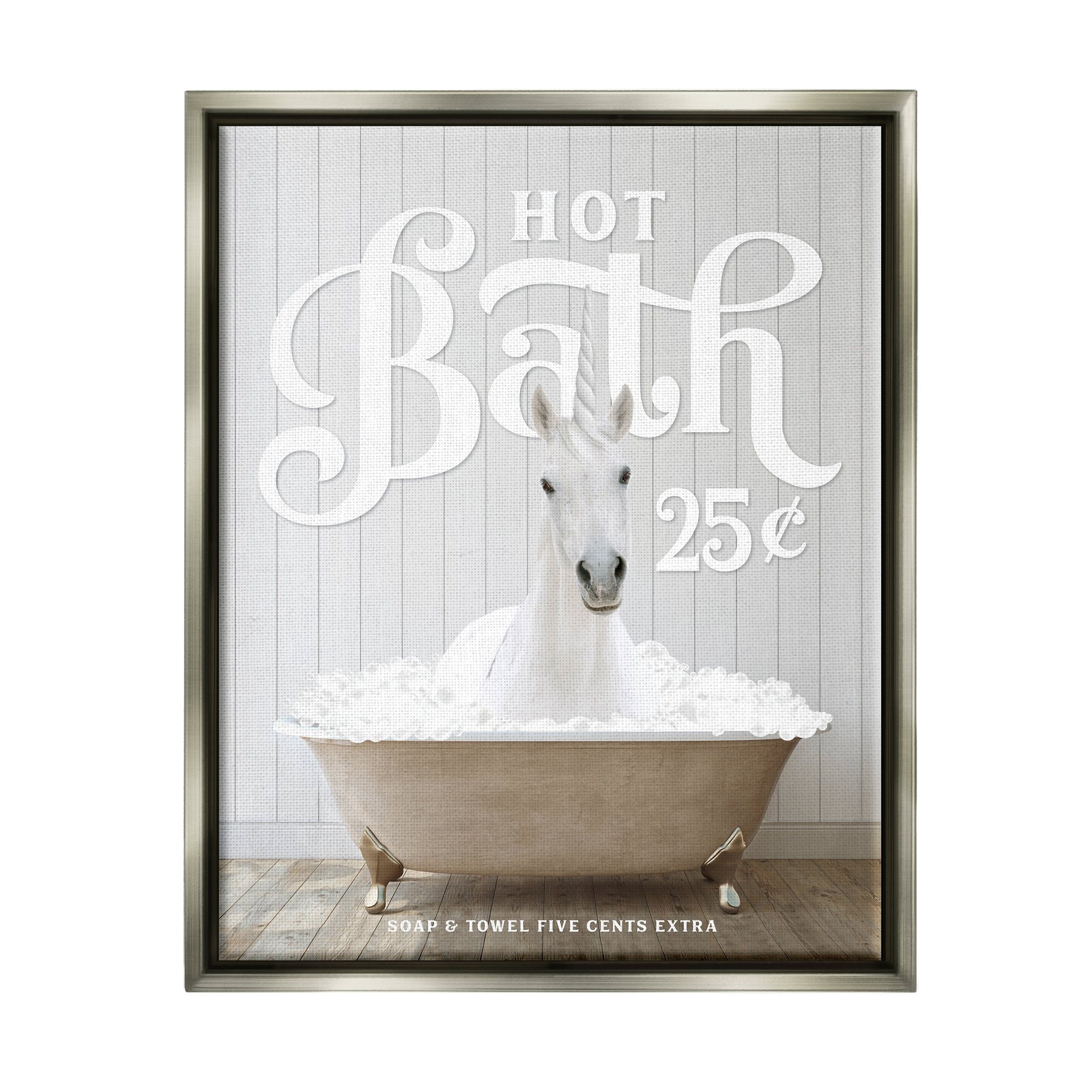 Trinx Vintage Bathroom Unicorn Framed Floater Canvas Wall Art Design By ...