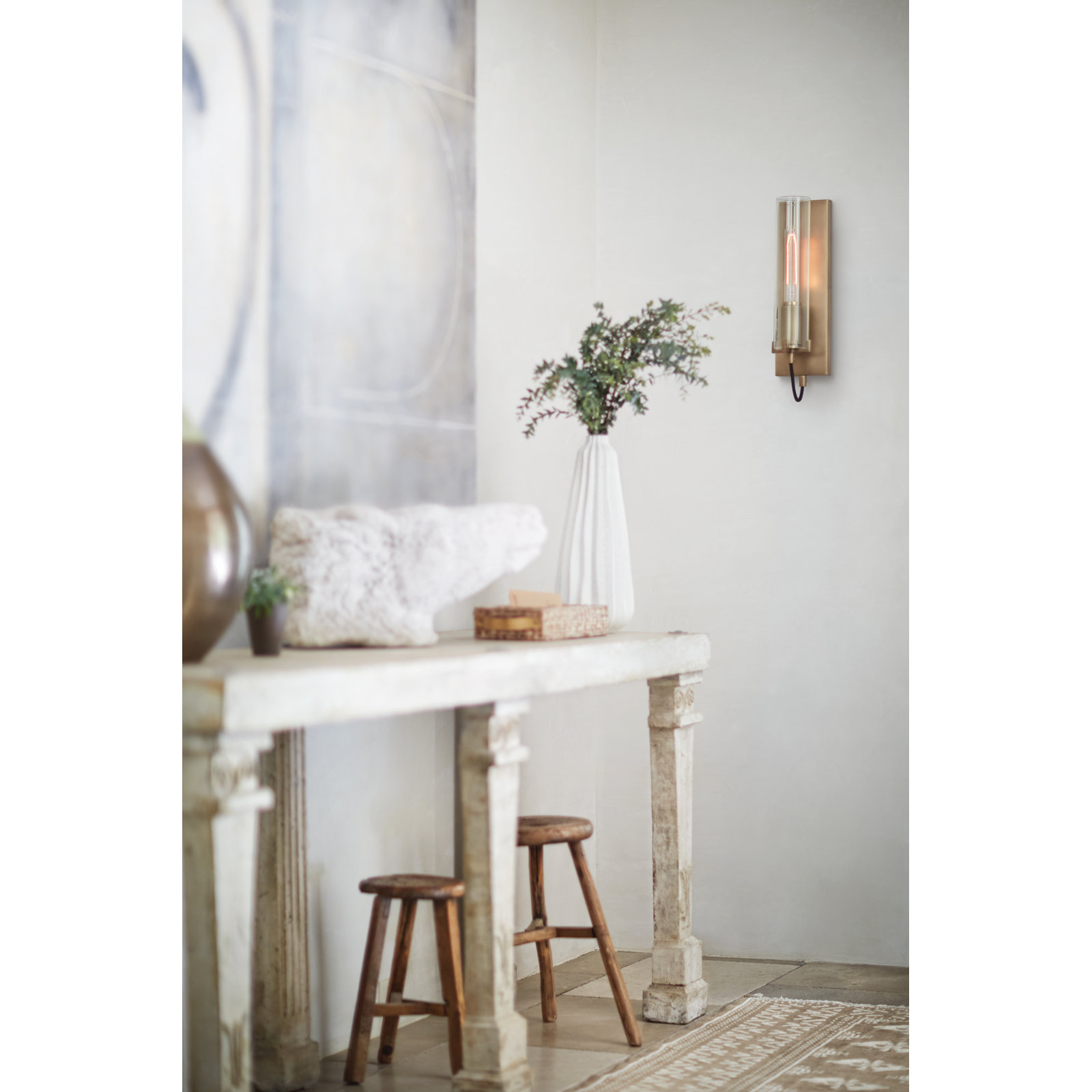 Cala Single Light Glass Dimmable Armed Sconce, Heritage Brass