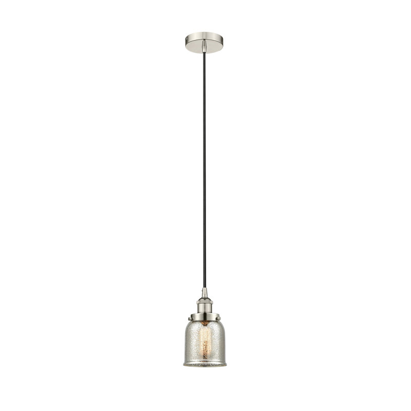 Luminaire suspendu en forme de cloche à 1 lumière Buckhall, H 9,5 po x l 5 po x P 5 po, Nickel poli, Argent mercuré plaqué