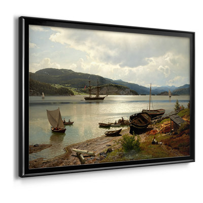 Paysage côtier avec des bateaux-Hans Gude-Toile tendue avec châssis-c. Fin du 19e siècle