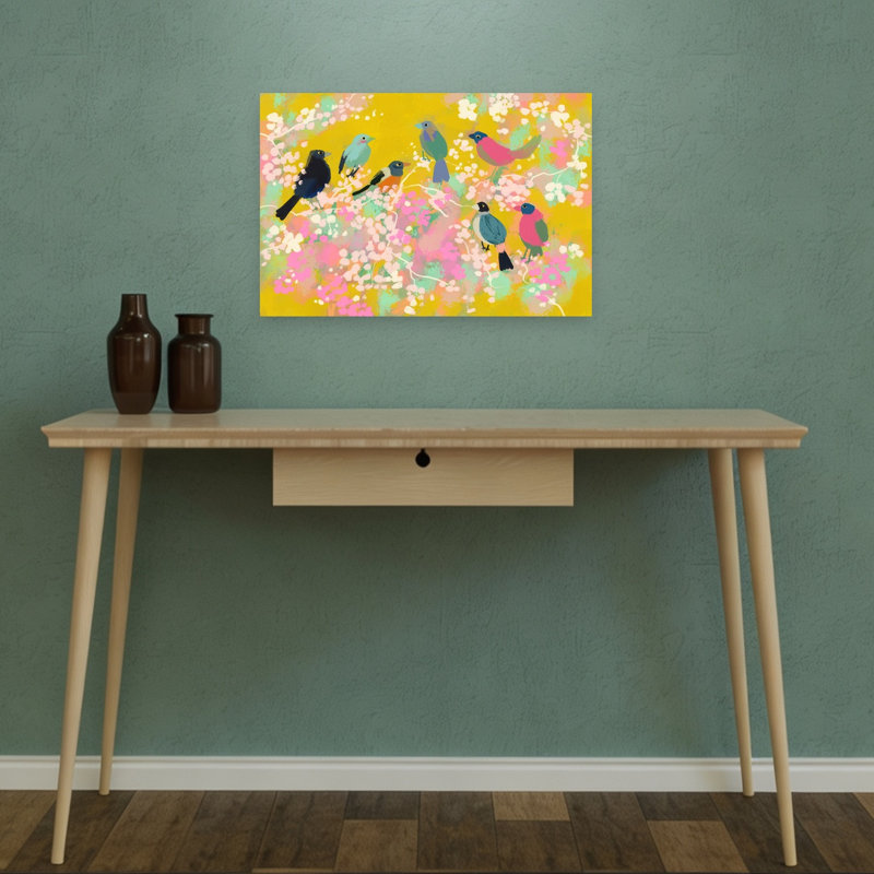 «Vibrant Spring Birds», art mural coloré et fantaisiste