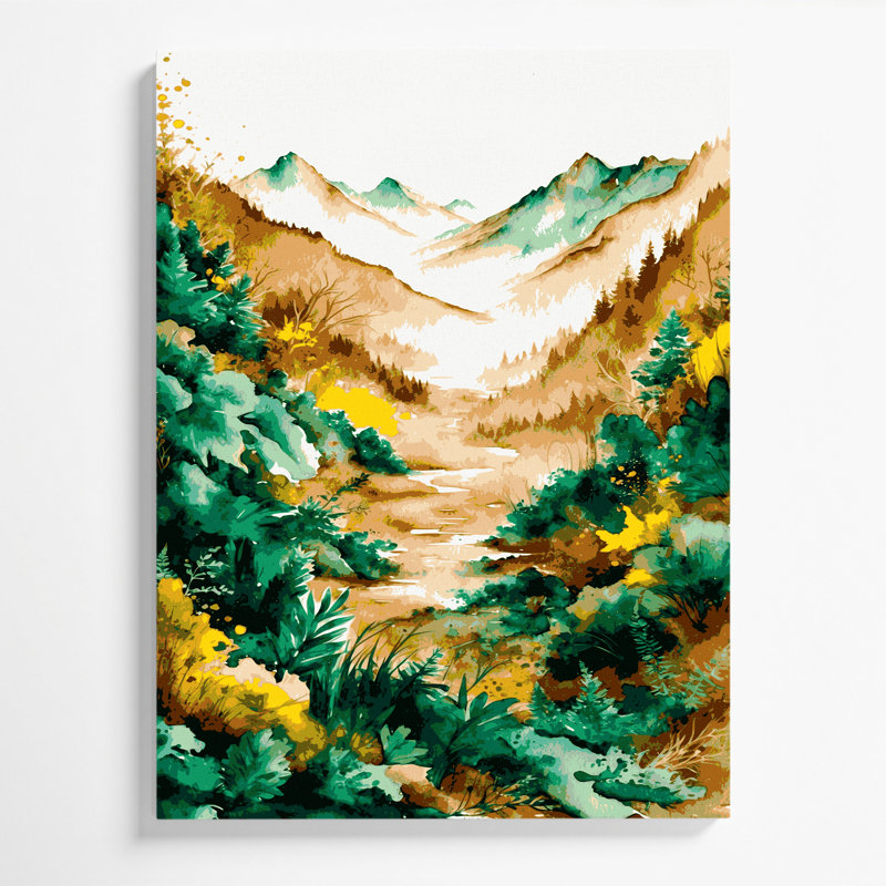 Aquarelle, paysage, 80, toile beige, H 14 po x l 11 po