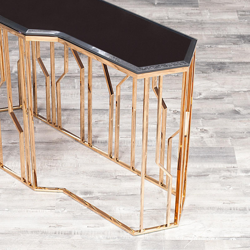 Glass Top Console Table, 31.5" H x 55" W x 17" D, Rose Gold
