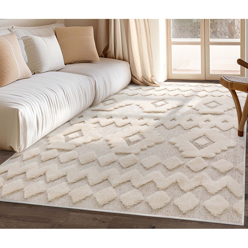 Tapis à tissage plat beige Augustine Chiara Tribal, Rectangle 5 pi 3 po x 7 pi 3 po