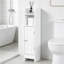 Armoire de rangement d'angle pour salle de bain avec tablettes réglables, mince organisateur autoportant pour papier hygiénique et articles de salle de bain essentiels dans les petits espaces