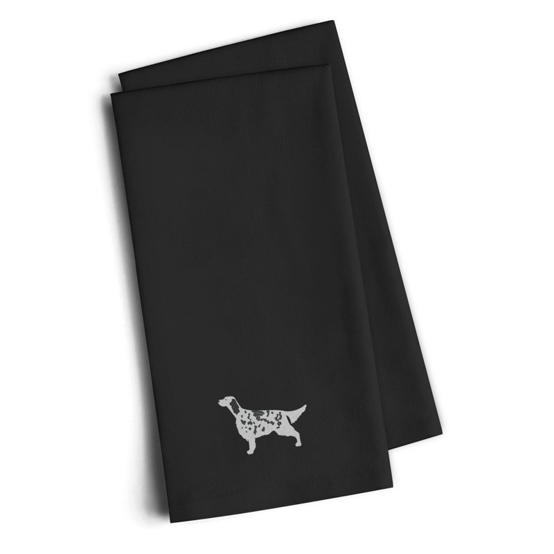 Serviette de cuisine à serviettes brodé english setter, Noir, H 25 po x l 16 po x P 0,1 po