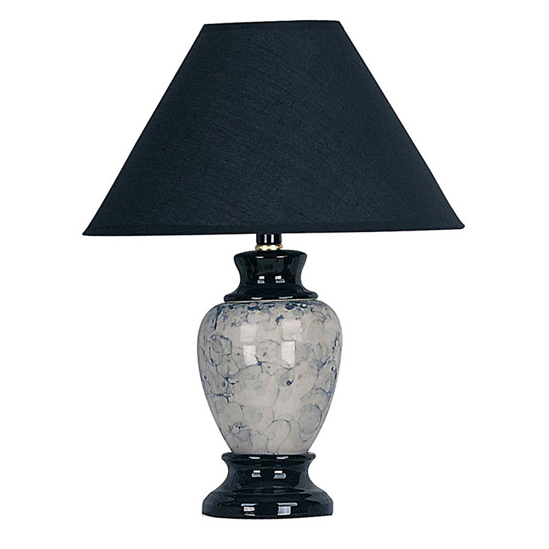 Lampe de table en céramique de 13 po de haut, en forme d'urne avec finition noire, abat-jour en lin