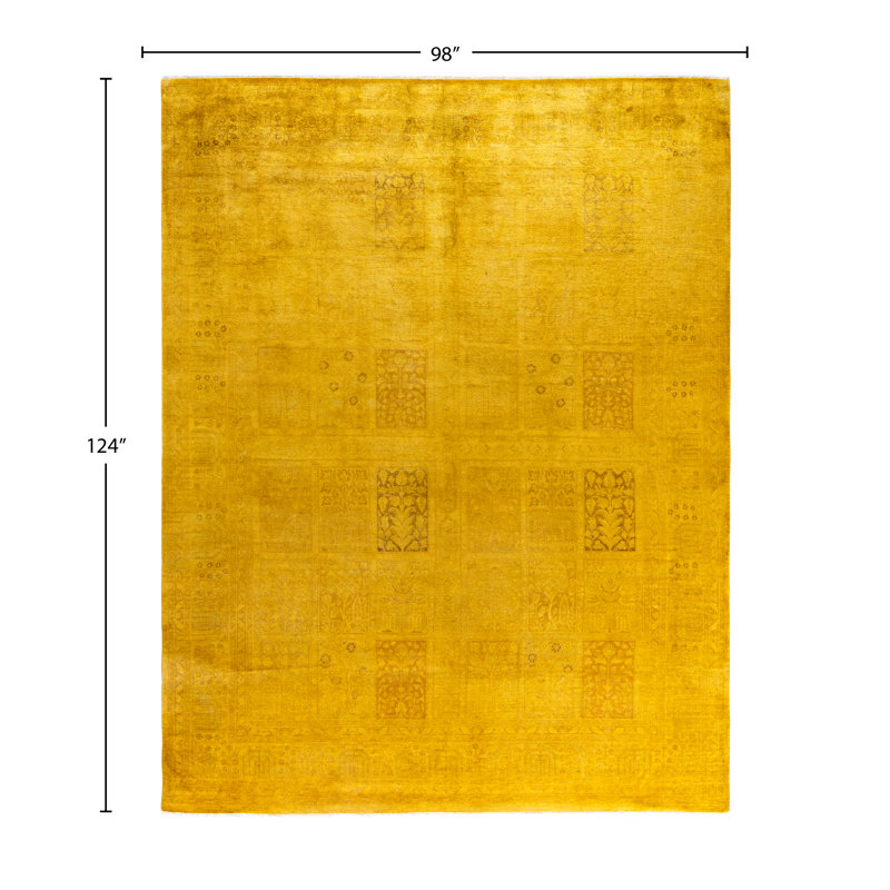 Tapis unique noué à la main Rachal - jaune, 8 pi 2 po x 10 pi 4 po