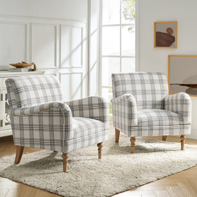 Fauteuil Ariana Farmhouse en polyester de 29,5 po de largeur avec pieds en bois massif