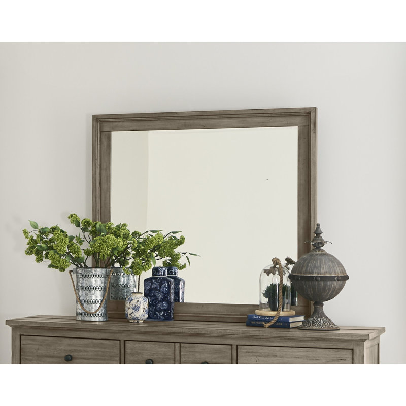 Miroir caché 43 po, finition gris verger, sans assemblage, verre biseauté, transitionnel, maison, fabriqué en bois de peuplier et de placages, gris 43 po x 2 po x 38 po, composé de