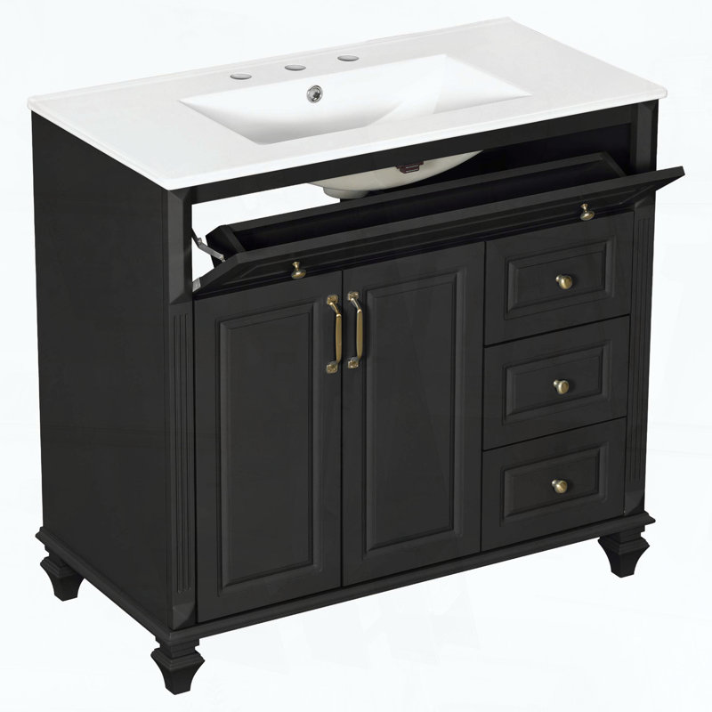 Meuble-lavabo de salle de bain de 36 pouces avec lavabo, Black, 36"W