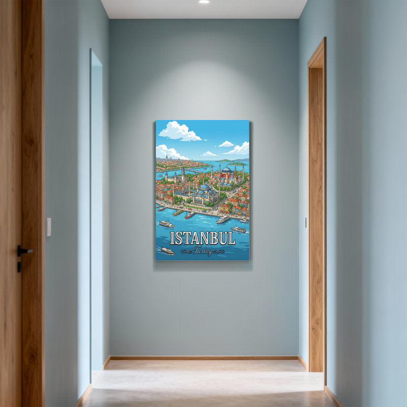 Paysages pittoresques et urbains, paysage urbain avec ciel bleu et eau, H 30 po x l 20 po