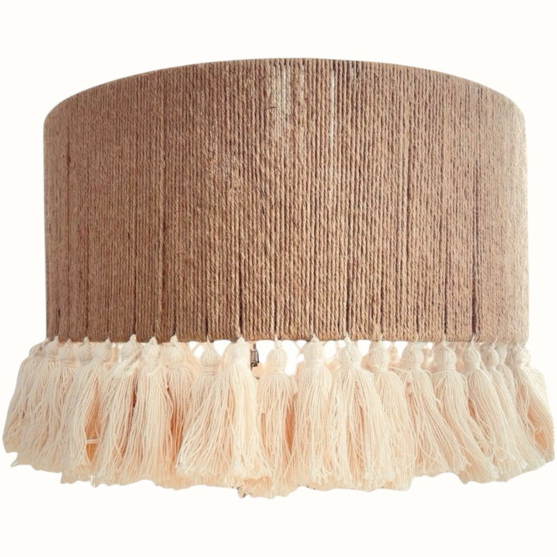 Abat-jour tambour en lin avec frange Tule, Single Tassel