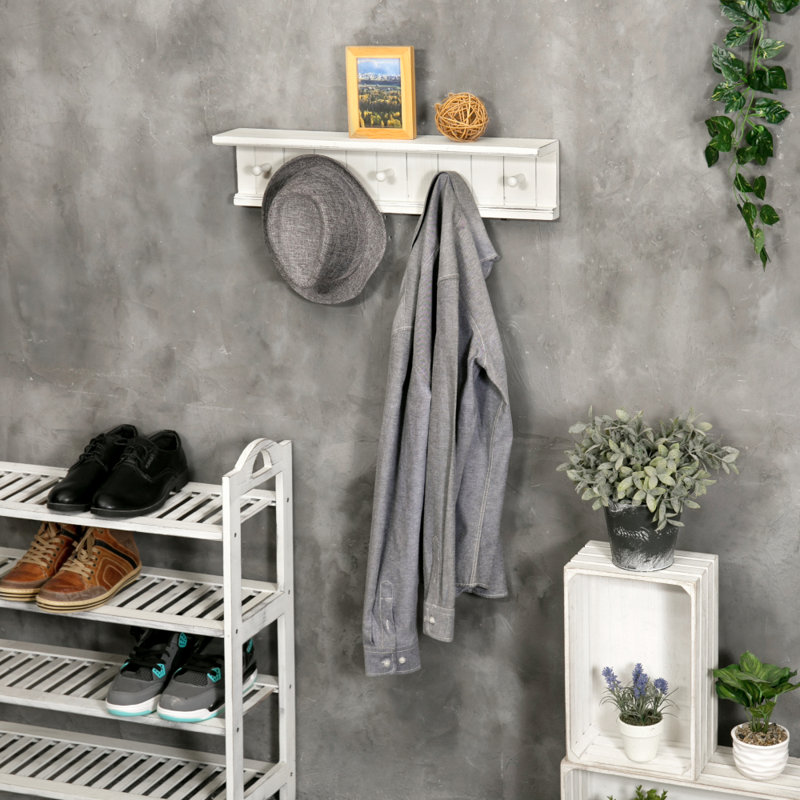 Wood Wall Towel Rack, Vintage White