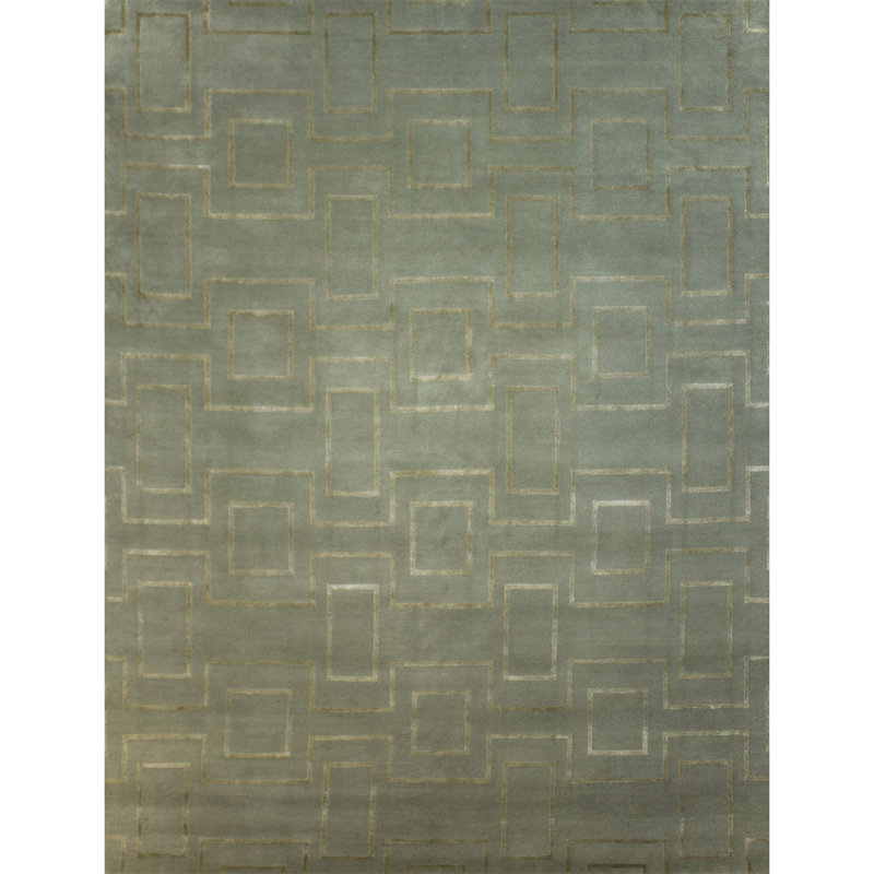 Hand Knotted Area Rug in Olive And Green, Rectangle 8' x 10'