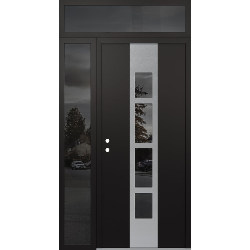 Porte d'entrée pré-suspendue en acier argenté Diamond A10 avec panneau latéral et traverse, L 49,25 po x H 95,69 po