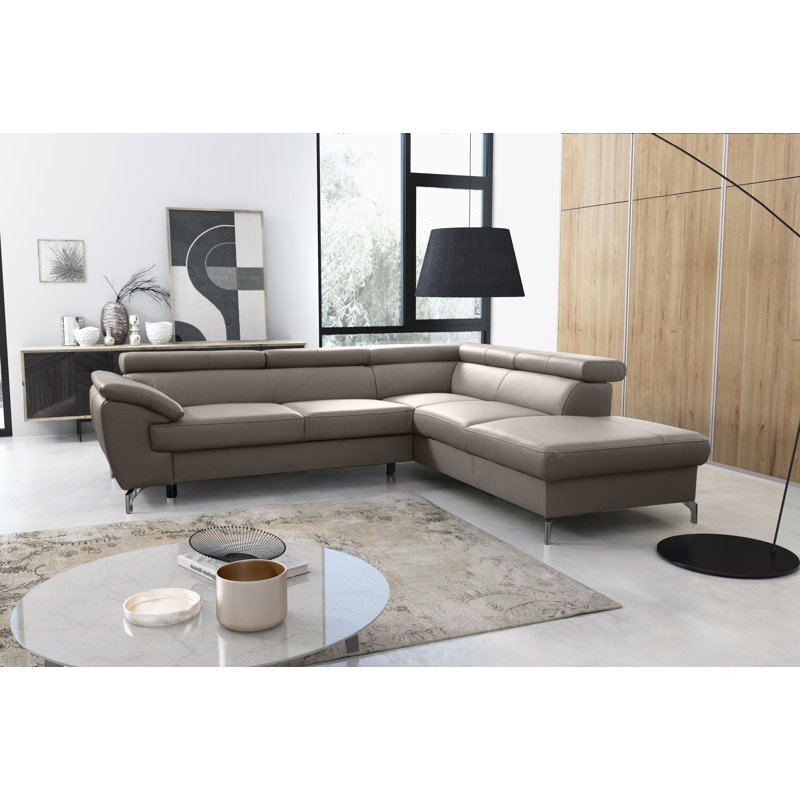 Brookhurst Leather Corner Sofabed, Right Hand Facing, Taupe