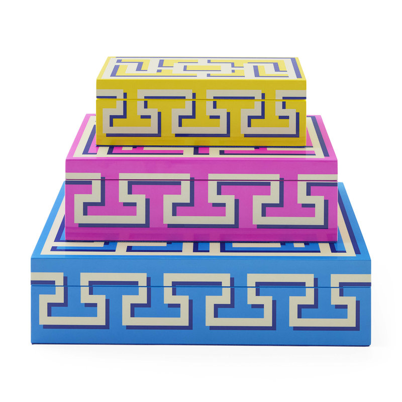 Labyrinth Lacquer Decorative Box, Blue, 3" H x 12" W x 8" D