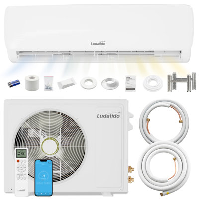 12000 Btu 19 Seer2 Ductless Mini Split Heat Pump System, White, 32.3" & 28.1" Width