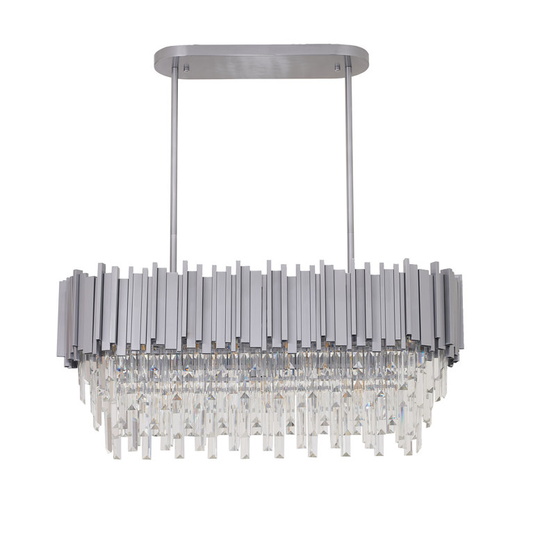Lustre rectangulaire en cristal 7 lumières Transitional, Nickel satiné