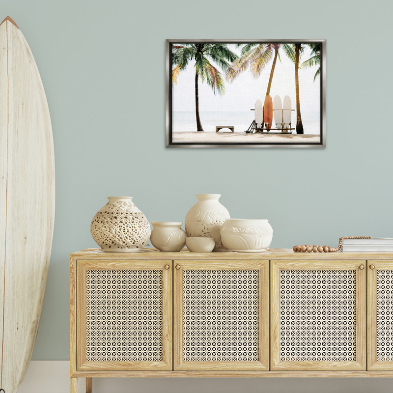 Toile flottante encadrée noire "Hawaii Surfing View" par Sissi et Seb, Cadre flottant gris lustré, H 21 po x l 31 po