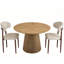 Table de salle à manger ronde en bois + ensemble d'impressions en bois de noyer (housse de siège beige discret)