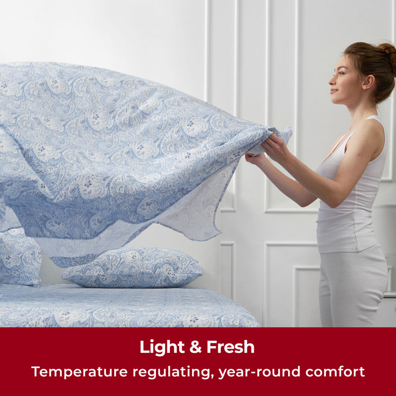 Draps Mellanni 1800, Ensemble de draps pour taille de lit simple TG, Motif cachemire bleu