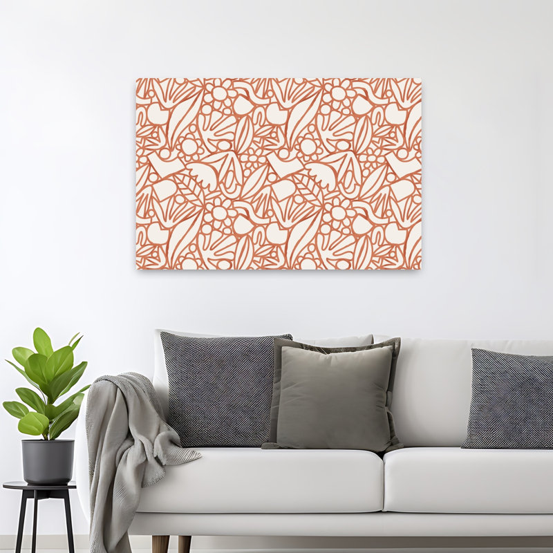 "Floral Harmony", impression d'art moderne abstrait minimaliste, 32" H x 48" W