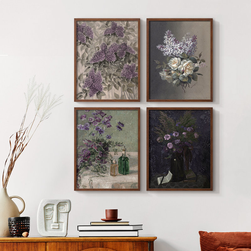 «Vintage Floral Print», impression encadrée CCL XXI - ensemble de 4, Noyer, H 44 po x l 14 po