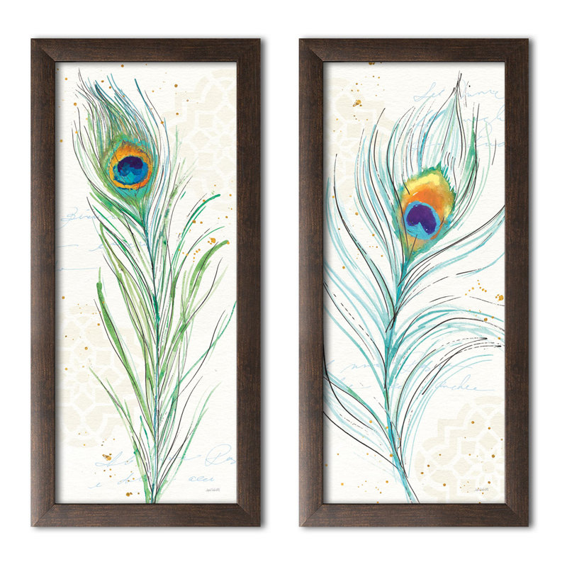 «Peacock Garden V and Peacock Garden VI», ensemble de 2 reproductions d'impressions, H 8 po x l 20 po x P 0,75 po