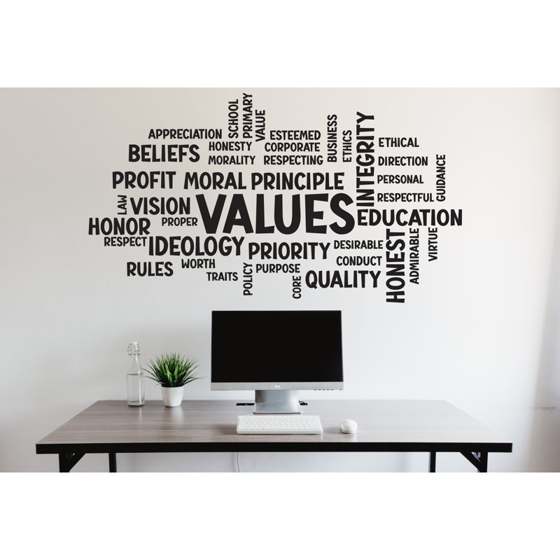 Adhésif décoratif valeurs nuage de mots - décor de bureau, art inspirant, intégrité, vision, entreprise, Noir