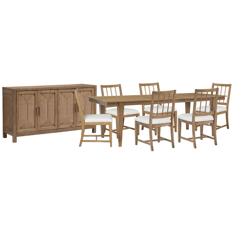 Extendable Rectangular Dining Table With 4 Grey Side Chairs, 8 Pcs: Table, 6 Chairs, Buffet, White