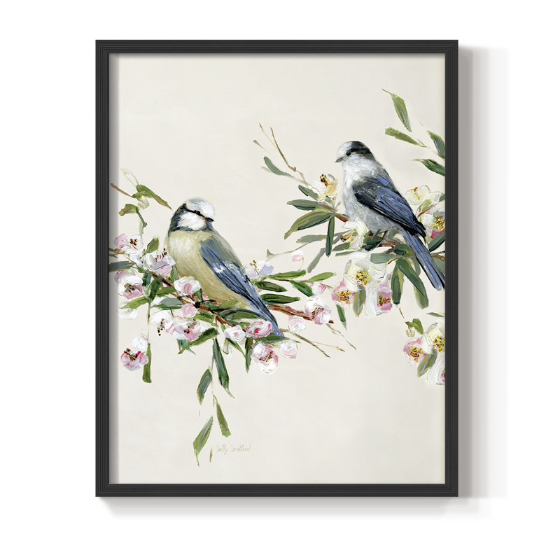 Songbird Duo I, reproduction encadrée - bois massif, H 21 po x l 17 po, Noir, noir, noir, noir