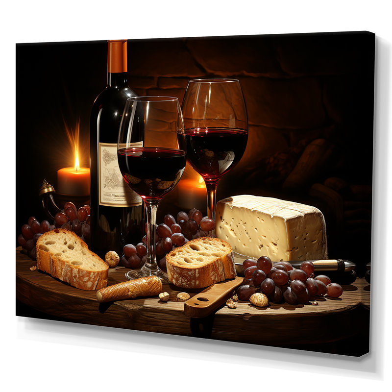 Cheese and Red Wine Charcuterie Board Radiance - Art mural vin, Toile tendue, H 30 po x l 40 po x P 1,5 po
