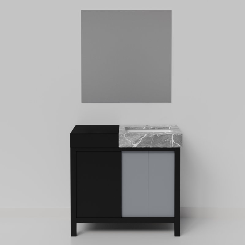 Meuble-lavabo de 36 po Lexora Zilara en noir et gris avec plateau et miroir