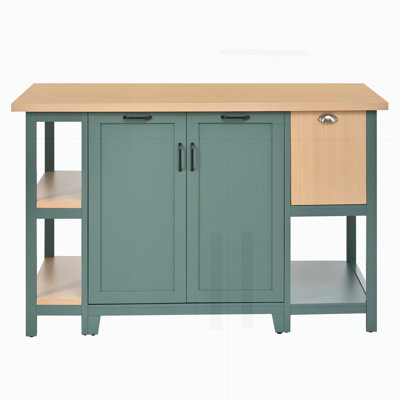 Kitchen Island, Wooden Kitchen Prep Table with Storage Drawers, Cabinets & Open Shelves
