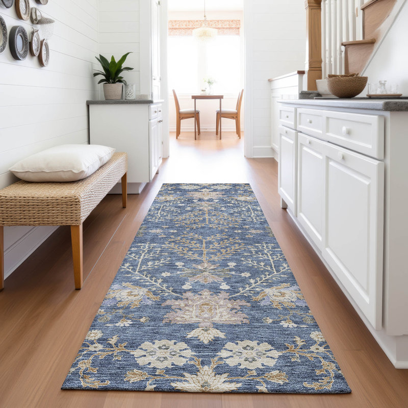 Premium Machine Washable Gurubaksh AMF1156 Floral Rug, Runner 2'3" x 7'6"