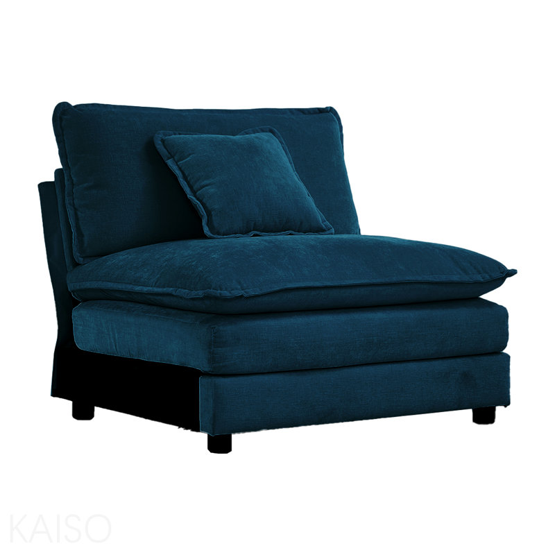 Armless Deep Seat 1 Seater Chenille Fabric Sofa , Free Combination To Make Multiple Seats Of Sofas, Blue Chenille