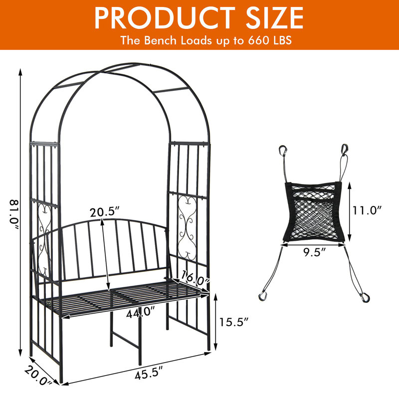 Arche de jardin en métal avec banc Moccha
