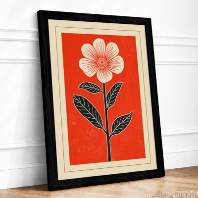 Pink Bloom on Red Botanical - Framed Print