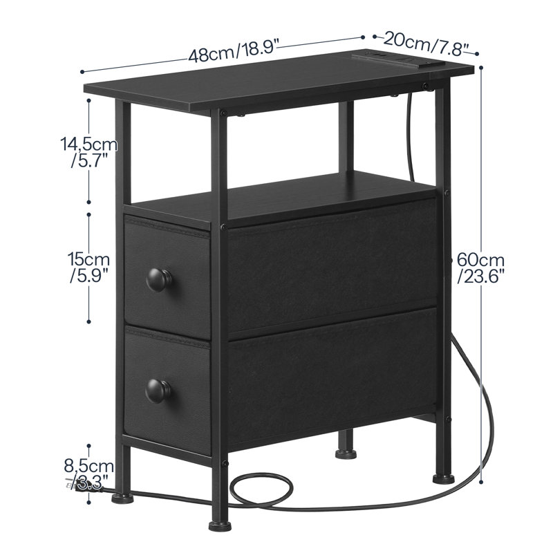  End Table With Charging Station, Black