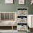 3 Drawer Wooden Cabinet with Wicker Storage Baskets and Tan Teddy Bear Design for Home Organization