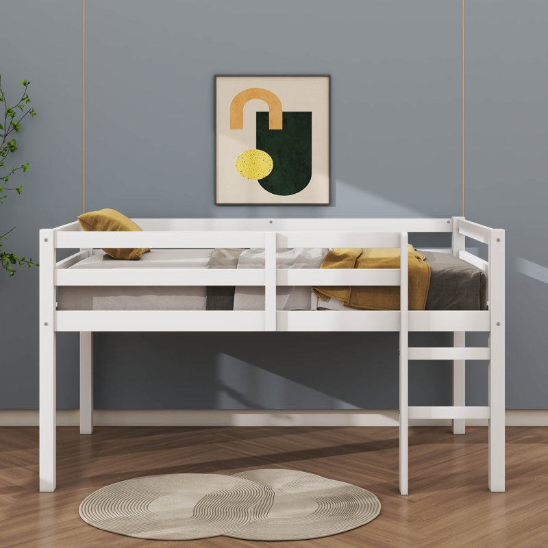 Twin Elevated Loft Bed Comes With Ladder, White