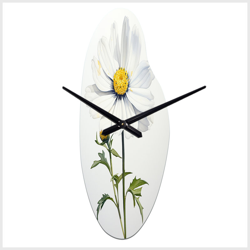 White Daisies Sublime Simplicity II - Curved Shape Large White Wall Clock - Unique Shape, Moyenne