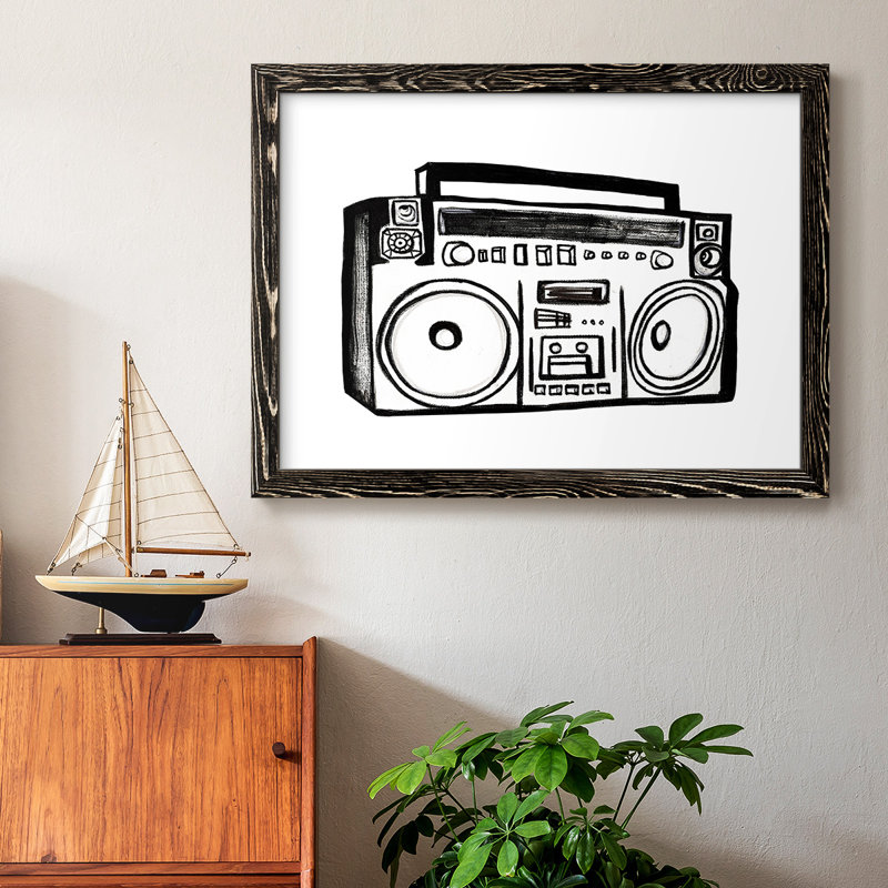 " Boombox Sketch ", Black, 18" H x 26" W x 1.5" D