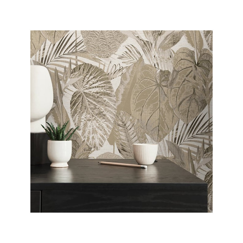 Flourish 10m x 53cm Glitter Wallpaper Roll, Beige