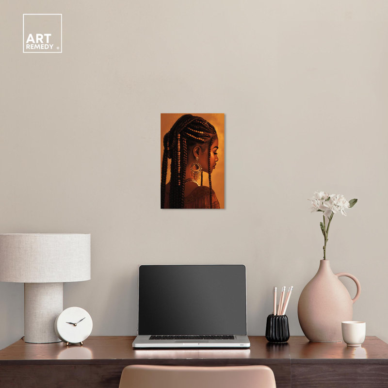 Crowned in Braids Ebony Portrait Wrapped Canvas Art, 10" x 15"