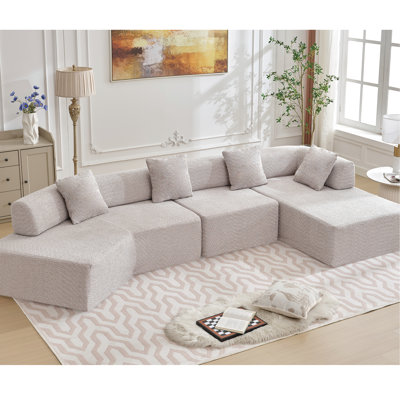 140" L-shape Sectional, 4 Seats, Gray Boucle, No Assembly, Relaxing Seating , Modern Living Area