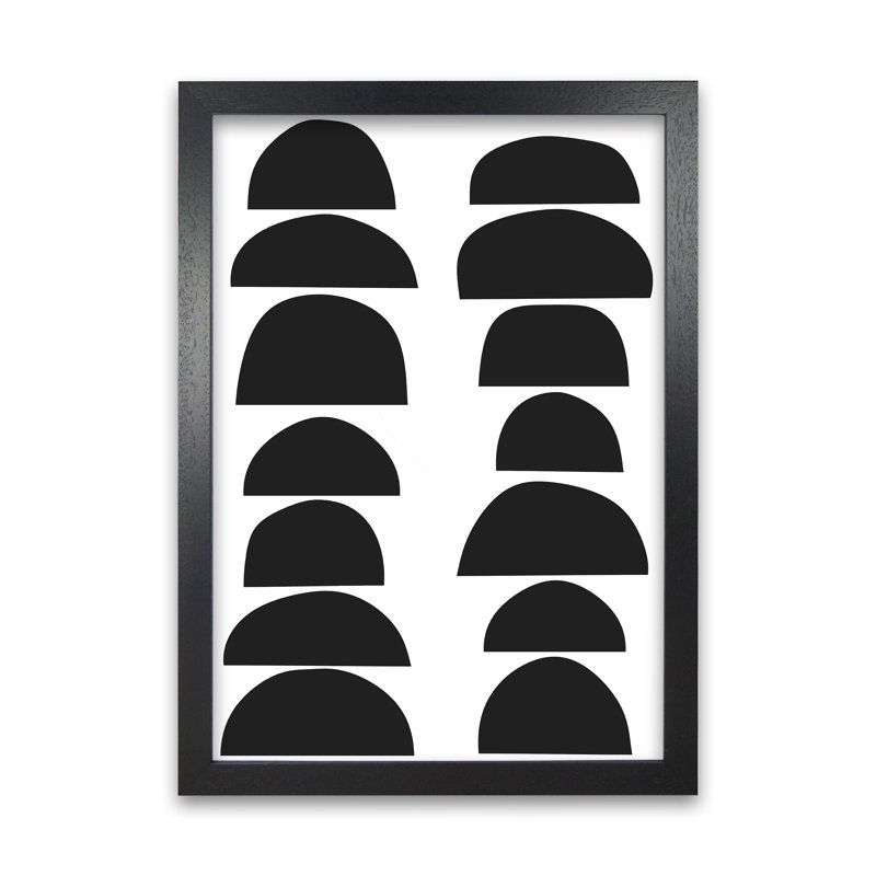 Black Half Circles Original - Print on Canvas, 84cm H x 59cm W x 3cm D, Black Frame