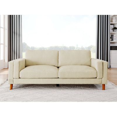 Upholstered Sofa With Square Arm, Wooden Legs